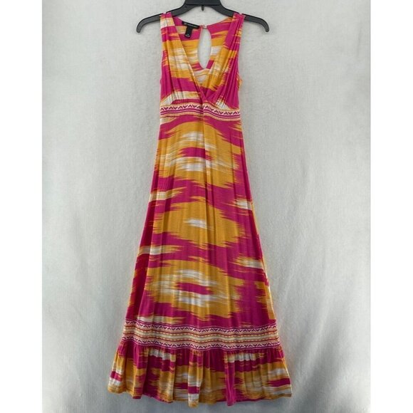 INC International Concepts Dress Women's Sz XS Pink Tie-Dye V-Neck Halter Maxi - Picture 1 of 12